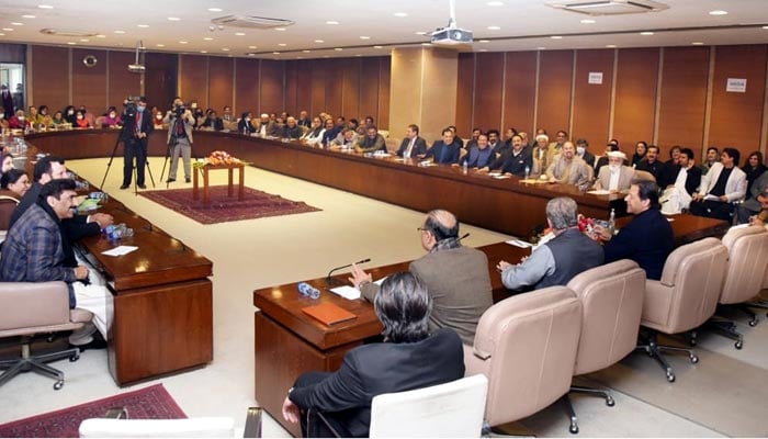 Prime Minister Imran Khan chairs the Parliamentary party meeting at Islamabad on December 30, 2021. —PID