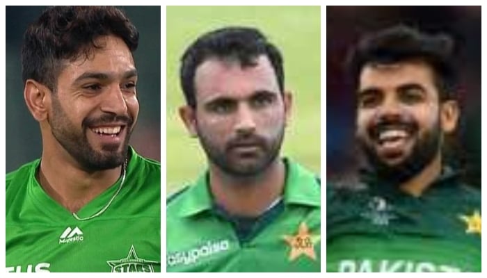 Fast bowler Haris Rauf (left), Fakhar Zaman (center) and Shadab Khan (right). Photo: file