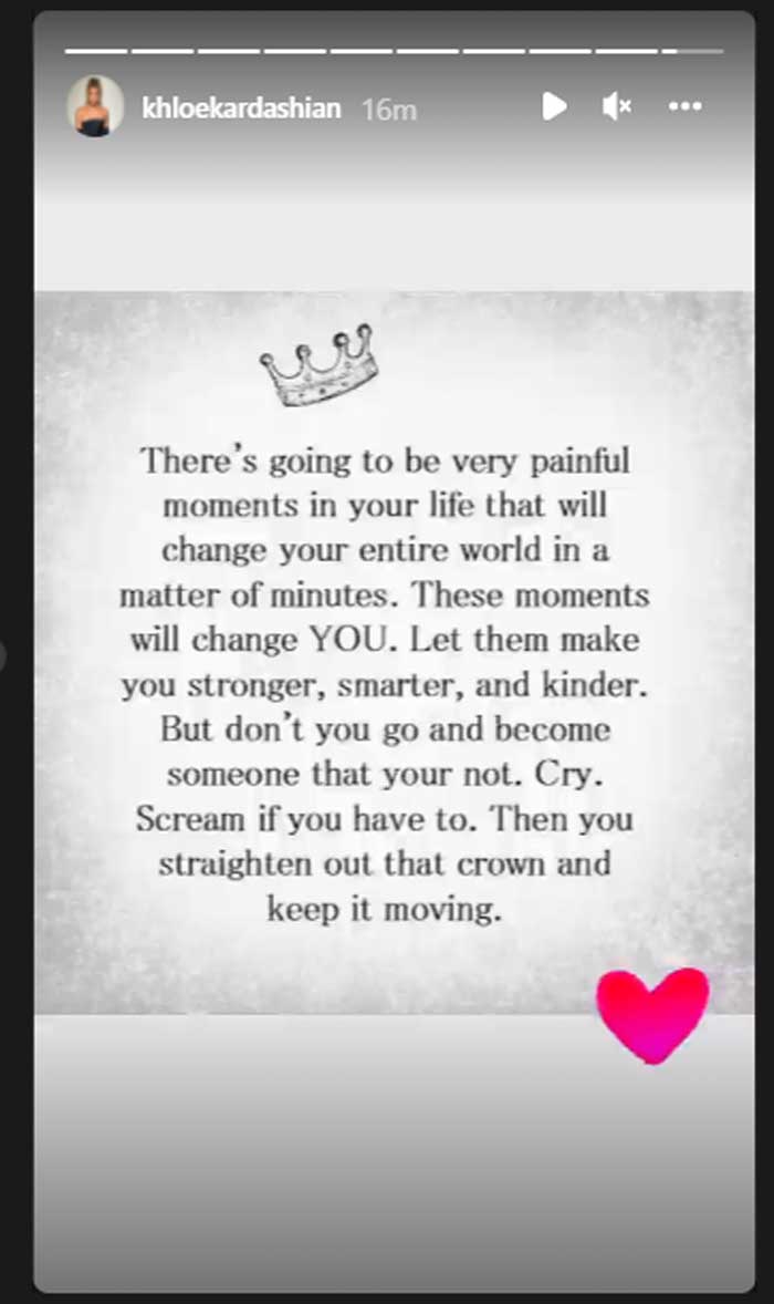 Khloe Kardashian shares ‘very painful note that will change your entire world