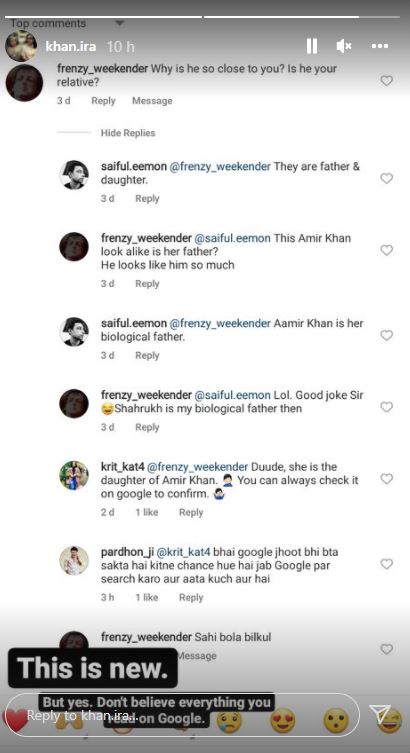 Ira Khan hilariously responds to Is Aamir Khan your relative comment on her post