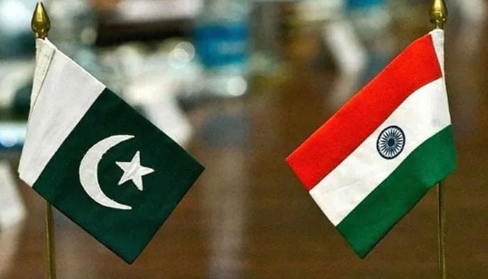 — Flags of Pakistan (L) and India (R) — Radio Pakistan.