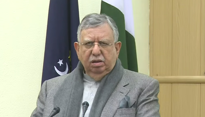 Federal Minister for Finance and Revenue Shaukat Tarin addressing a press conference in Islamabad. &mdash; YouTube screengrab