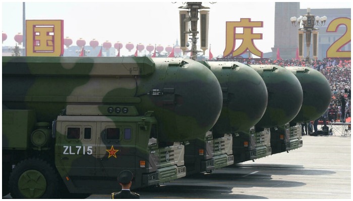 Four nuclear warheads at an arms show in China. — AFP