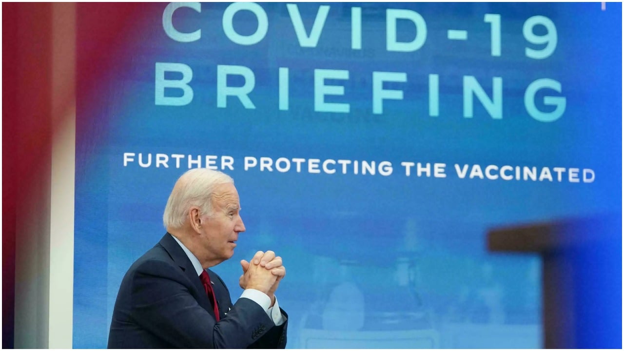 President Joe Biden speaks during a meeting with members of the White House COVID-19 Response Team on the latest developments related to the Omicron variant of the coronavirus in the South Court Auditorium at the White House complex in Washington on January 4, 2022. — AFP