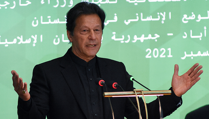 Prime Minister Imran Khan speaks during the 17th extraordinary session of the Organisation of Islamic Cooperation (OIC) Council of Foreign Ministers on the Afghanistan situation, in Islamabad, Pakistan, December 19, 2021. — Reuters/File