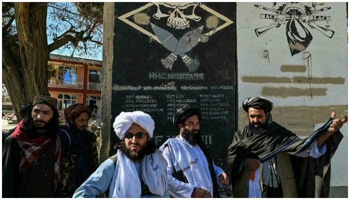 The Taliban have put a wall from a former US military base on public display. — AFP