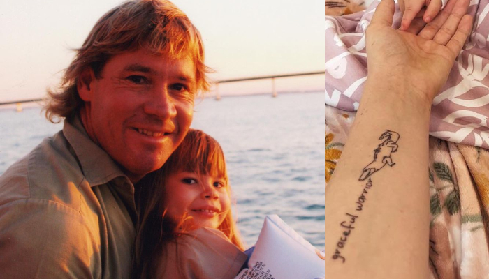 Bindi Irwin paid a double tribute to her daughter with a special tattoo in her late dad Steve Irwin’s handwriting
