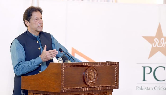 Prime Minister Imran Khan addressing at the ceremony for signing of agreements between PTV, PCB, and cable operators at Islamabad on September 16, 2020. — PID/File