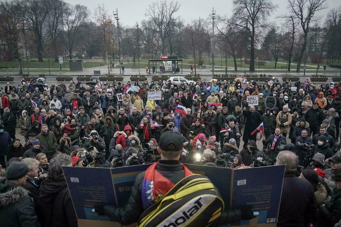 Popular support: People protest in Belgrade against Australias decision to revoke Djokovics visa, on his arrival in Melbourne. Photo: AFP