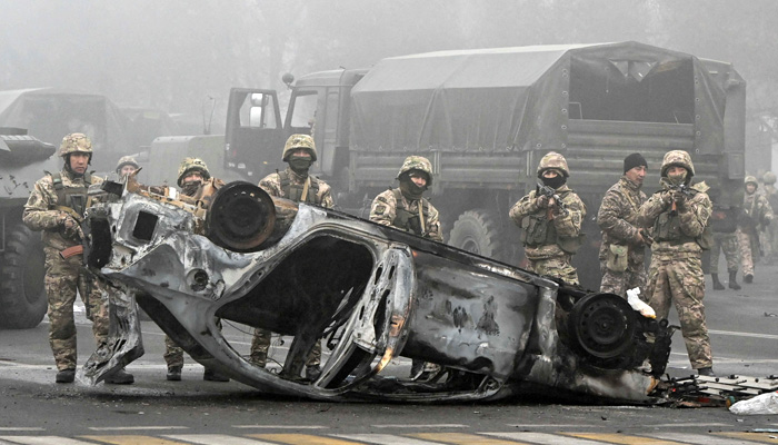 In this file photo, troops are seen at the main square where hundreds of people were protesting against the government, after authorities decision to lift price caps on liquefied petroleum gas, in Almaty, Kazakhstan, January 6, 2022. — Reuters/Mariya Gordeyeva