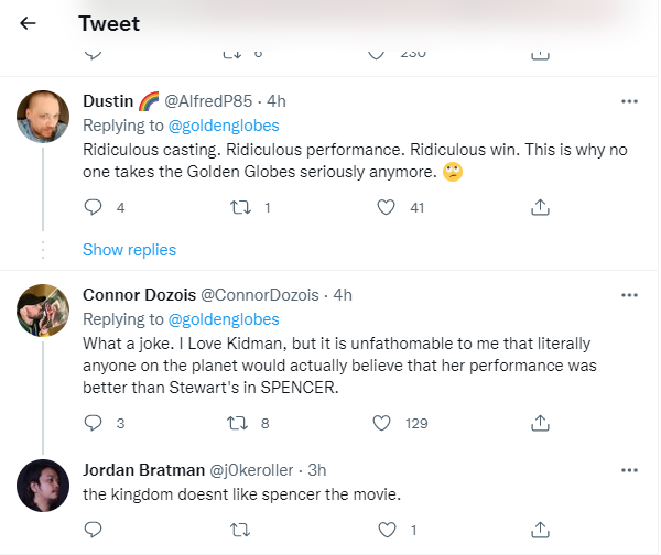 Kristen Stewart’s fans call out Golden Globes after Nicole Kidman wins Best Actress
