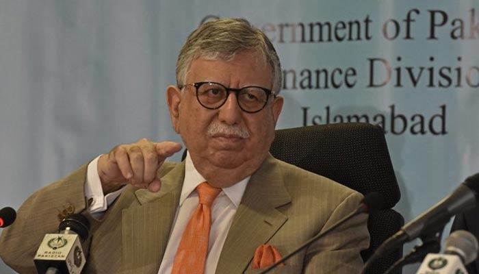 Finance Minister Shaukat Tarin gestures during a pre-budget press conference in Islamabad on June 10, 2021. — AFP/File