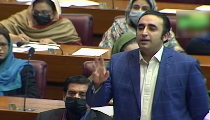 PPP Chairman Bilawal Bhutto-Zardari addressing a session of the National Assembly in Islamabad, on January 12, 2021. Photo: Screengrab/ YouTube