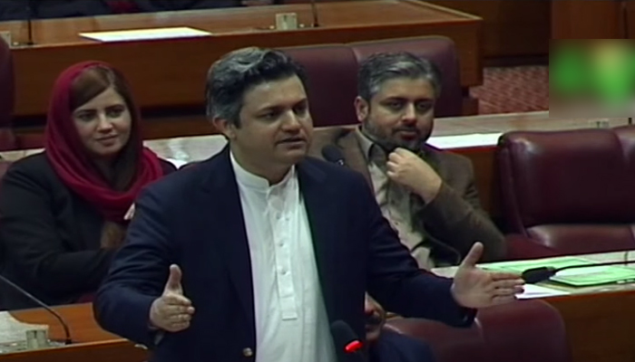 Federal Minister for Energy Hammad Azhar addressing during a session of the National Assembly in Islamabad, on January 12, 2021. Photo: Screengrab/ YouTube