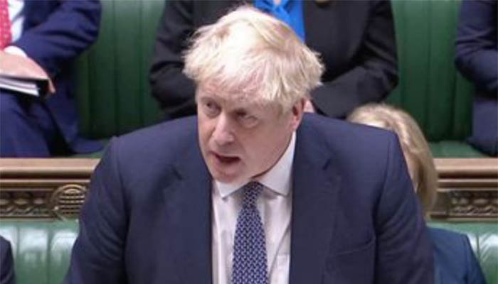 British Prime Minister Boris Johnson speaks during the weekly question time debate at Parliament in London, Britain, January 12, 2022, in this screengrab taken from video. — Reuters TV via REUTERS