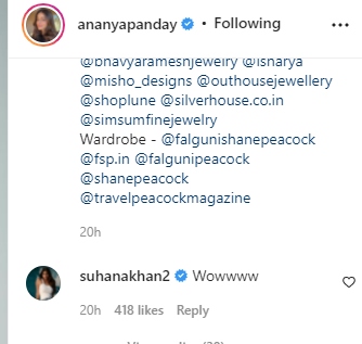 Suhana Khan reacts to BFF Ananya Panday’s swimsuit pictures, ‘Wow’