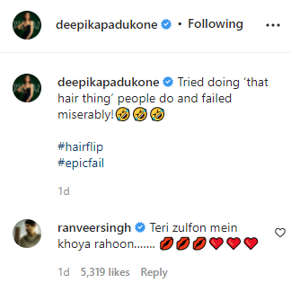 Ranveer Singh in awe of Deepika Padukone’s hair, see his reaction!