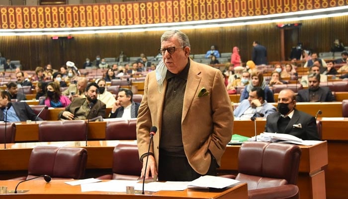 Federal Minister for Finance Shaukat Tarin speaking during the session of the National Assembly on January 13, 2022 in Islamabad. — Twitter/NAofPakistan