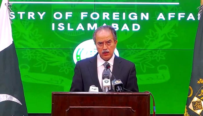 Ministry of Foreign Affairs Spokesperson Asim Iftikhar Ahmed addresses a weekly press briefing at the Ministry of Foreign Affairs, Islamabad, on January 13, 2021. — Facebook