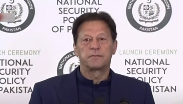 Prime Minister Imran Khan speaks during the launch ceremony of the National Security Policy 2022-2026 in Islamabad, on January 14, 2022. — YouTube