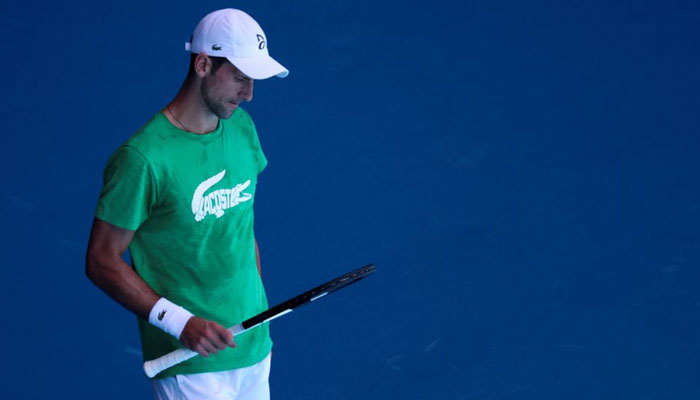 Serbian tennis player Novak Djokovic practices at Melbourne Park as questions remain over the legal battle regarding his visa to play in the Australian Open in Melbourne, Australia, January 13, 2022. — Reuters/File