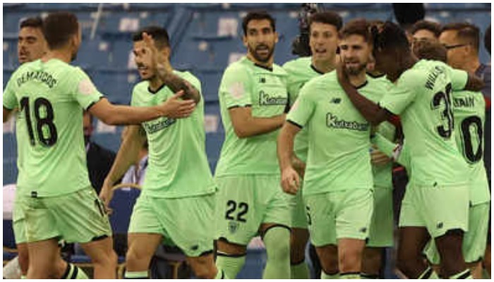 Athletic Bilbao players celebrate their 2-1 victory over Atletico Madrid — AFP