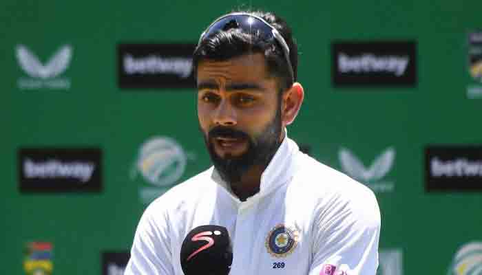 Indian skipper Virat Kohli makes a point at the post-match presentation in Cape Town after losing the final Test match against South Africa. -AFP