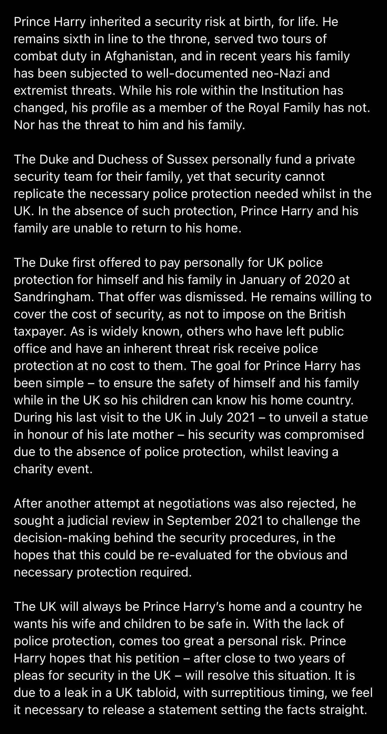 Prince Harrys security in UK: Full text of statement from his legal representative