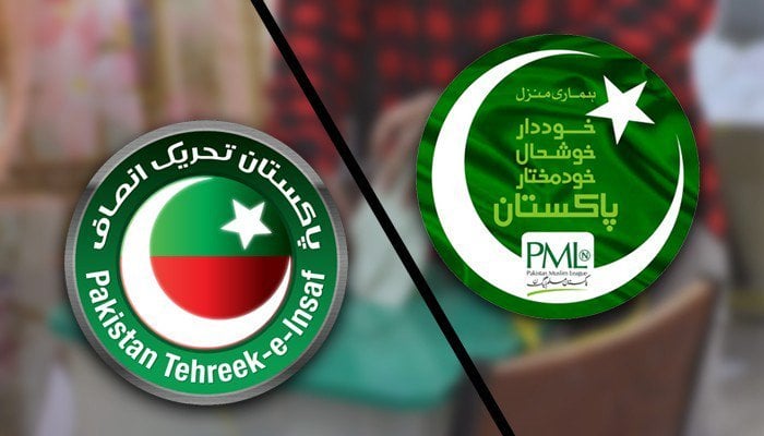 Logos of PTI and PML-N. Photos: Geo.tv/file