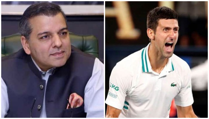 Punjab Education Minister Murad Raas (L) and Serbian tennis player Novac Djokovic (R). Photo: Geo.tv/Reuters.