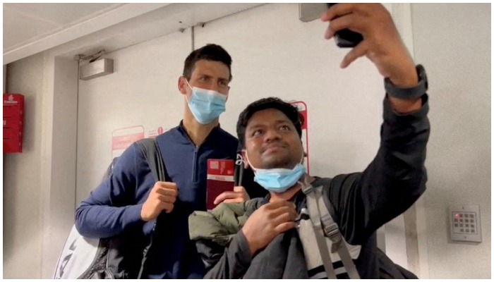Serbian tennis player Novak Djokovic poses for a selfie after landing at Dubai Airport after the Australian Federal Court upheld a government decision to cancel his visa to play in the Australian Open, in Dubai, United Arab Emirates, January 17, 2022, in this still image taken from video. — Reuters
