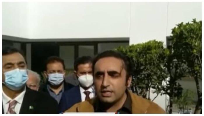 PPP Chairman Bilawal Bhutto-Zardari speaking to journalists in Islamabad on January 18, 2022. —Screengrab via Hum News Live.