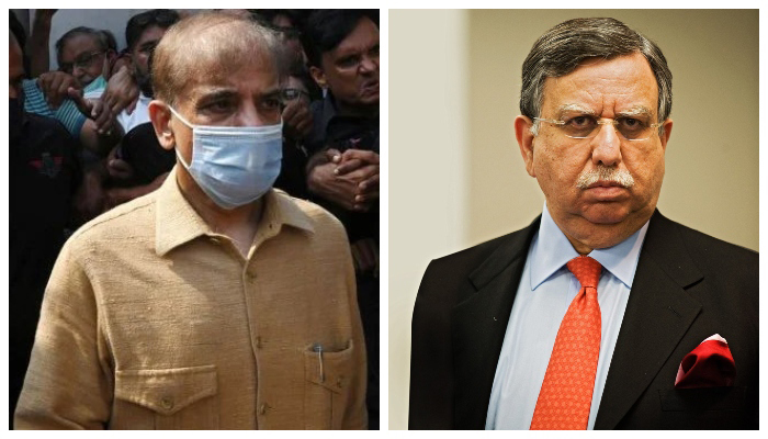 Leader of the Opposition in the National Assembly Shahbaz Sharif leaves the High Court in Lahore on September 24, 2020 (left) and Finance Minister Shaukat Tarin waits to make remarks at the conclusion of the US-Pakistan Trade and Investment Council meeting with in Washington on April 27, 2009. — AFP/File