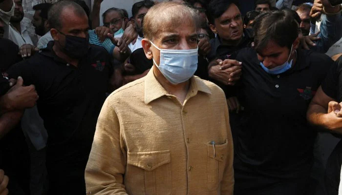 Leader of the Opposition in the National Assembly Shahbaz Sharif leaves the High Court in Lahore on September 24, 2020. — AFP/File