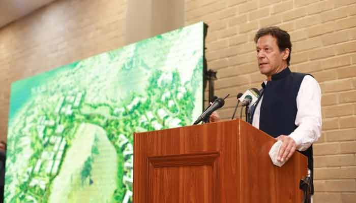 Imran Khan addressing ceremony of the National Small and Medium Enterprises. —APP