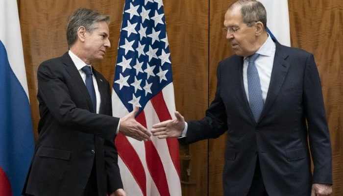 U.S. Secretary of State Antony Blinken, left, shake hands with Russian Foreign Minister Sergei Lavrov, right, prior to their meeting in Geneva, Switzerland. Agencies