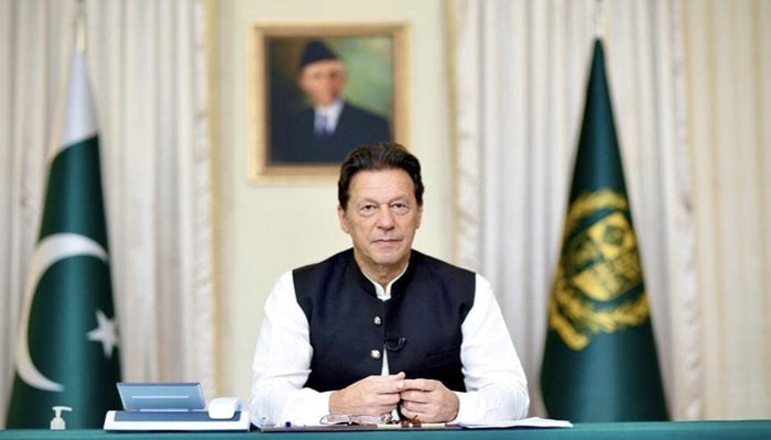 Prime Minister Imran Khan answering questions during live telephone calls from the people of Pakistan in Islamabad, on August 1, 2021. — Twitter/@PTIofficial