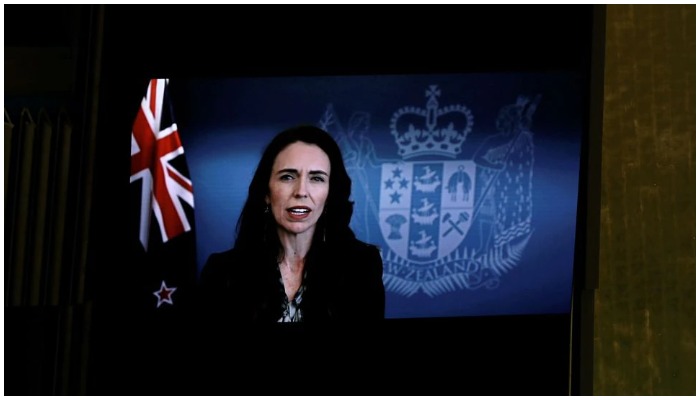 New Zealands Prime Minister Jacinda Ardern addresses via pre-recorded video the UN General Assembly 76th session General Debate in UN General Assembly Hall at the United Nations Headquarters in New York City, New York, U.S., September 24, 2021. Photo: Reuters