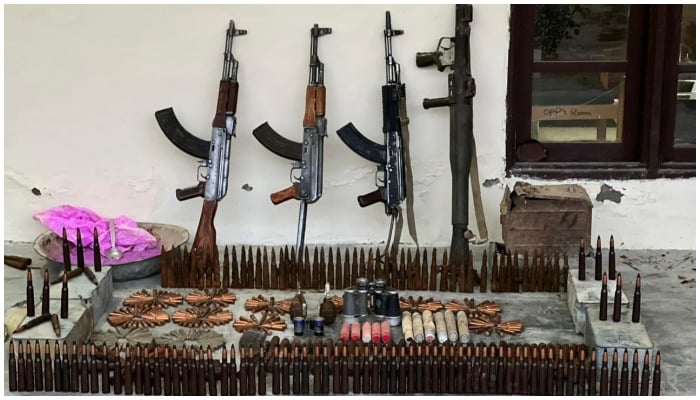 Recovered lot of weapons and ammunition. Photo: ISPR