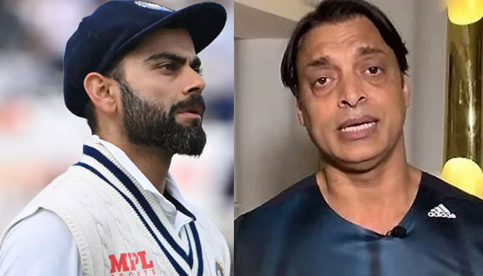 Shoaib Akhtar (R) says that Virat Kohli (L) just needs to go out there and play with his natural flow. Photo: file