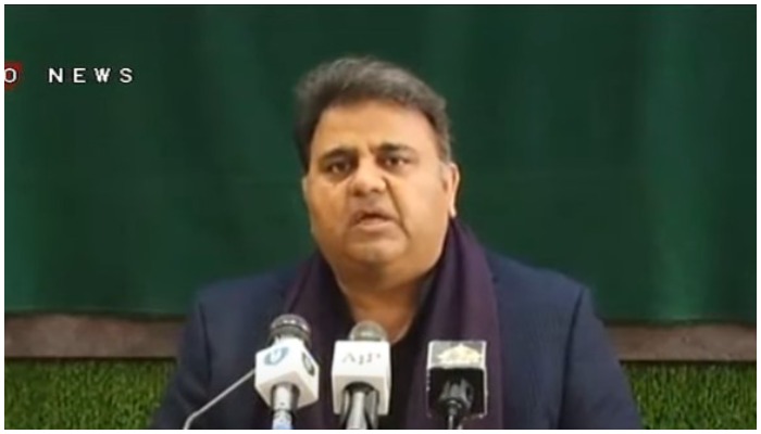 Federal Minister for Information and Broadcasting Fawad Chaudhry speaking after a session of the Federal Cabinet in Islamabad on Tuesday, January 25, 2022. — Screengrab via Geo News Live