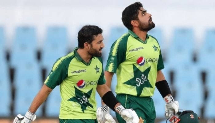 Pakistan opening cricket partnership Mohammad Rizwan and Babar Azam. Photo: AFP