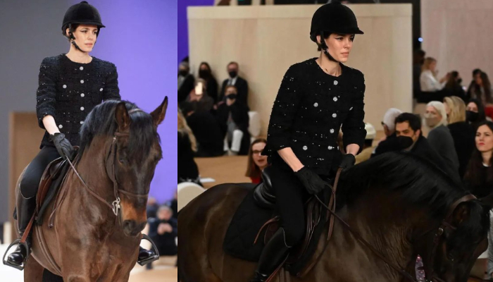 Chanel sent Charlotte Casiraghi on a horse out onto the catwalk at its Haute Couture show in Paris on Tuesday