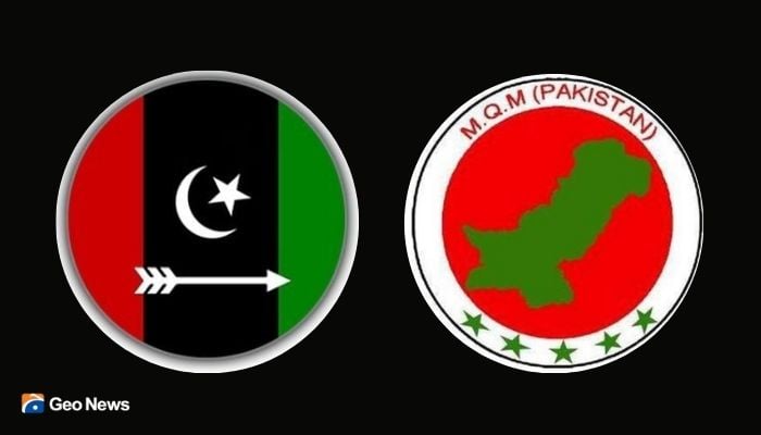 Party logos Muttahida Qaumi Movement (MQM) and Pakistan People’s Party (PPP).