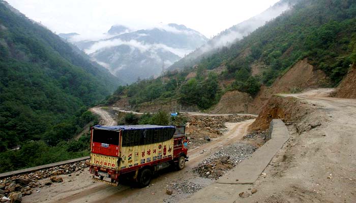 A delivery truck drives along Indias Tezpur-Tawang highway that runs to the Chinese border, in the northeastern Indian state of Arunachal Pradesh. — Reuters/File