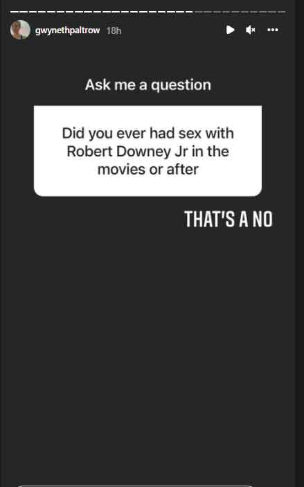 Gwyneth Paltrow says she never got intimate with Robert Downey Jr.