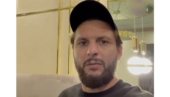 Quetta Gladiators all-rounder Shahid Afridi speaks during a video message. — Twitter