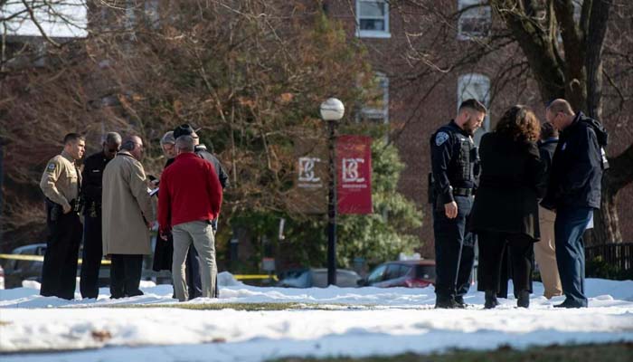 Police at the scene of shooting at Bridgewater college. Photo –AP