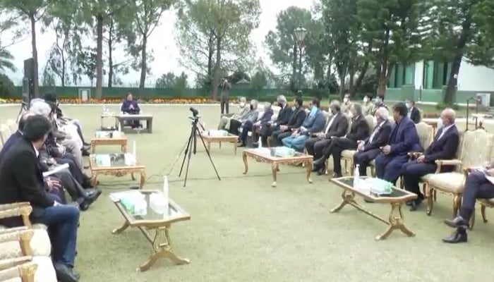 Prime Minister Imran Khan in a meeting with a delegation of Industrialists and businessmen. — Screengrab/PMO