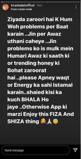Fiza Shiza actress Kiran Tabeir wants fans to focus on more complex issues